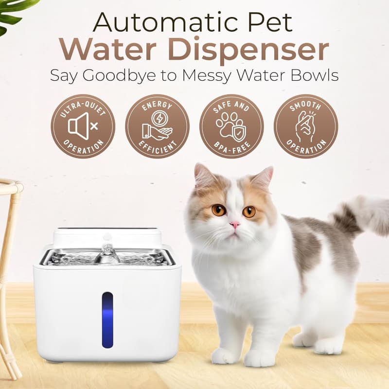 Fonte De Água Para Animais De Estimação Sem Fio , Aço Inoxidável , 3.2L , Grande Capacidade , 3 Modos , Sensor , Tempori