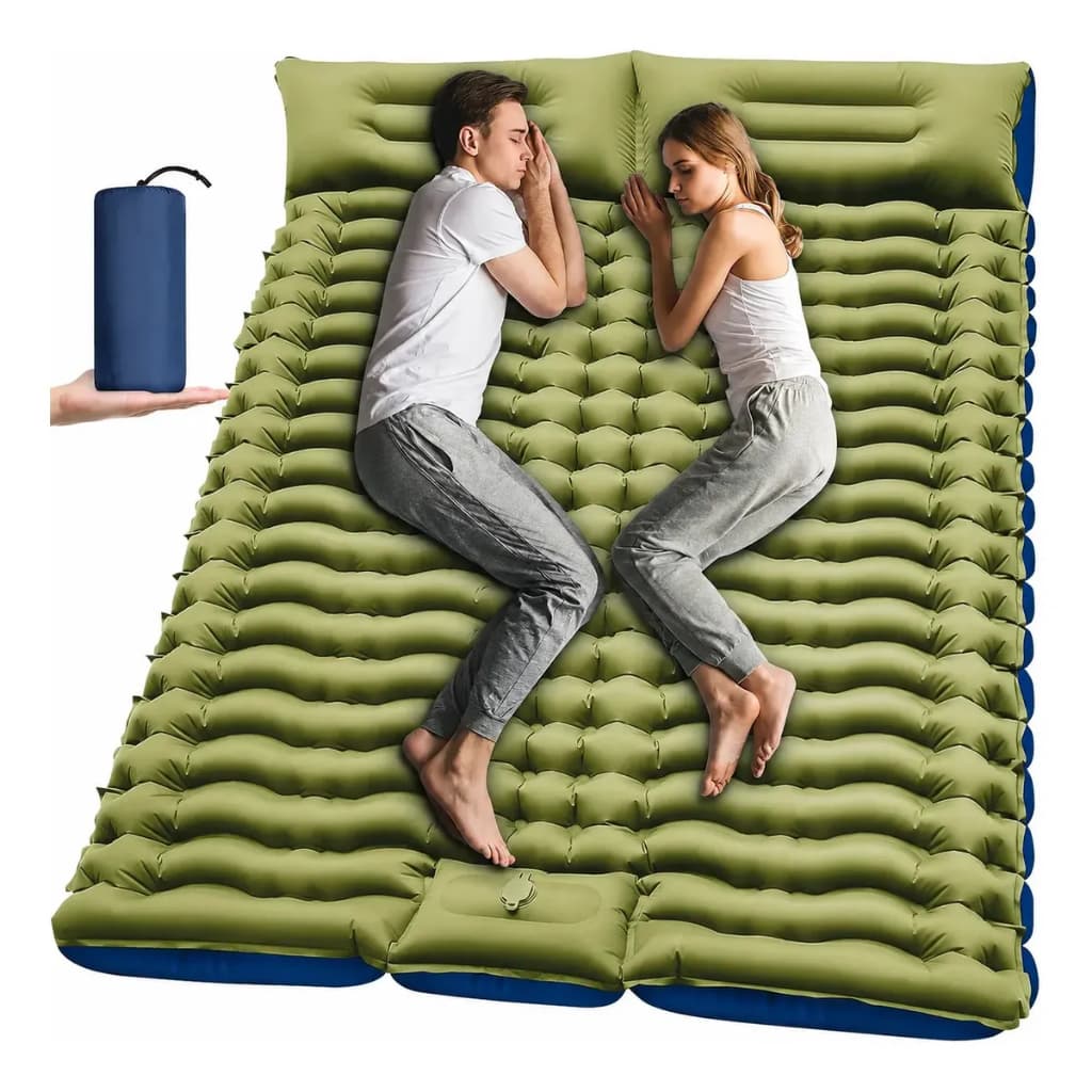 Colchão de ar duplo para acampamento ao ar livre 190 x 130 x 8 cm de armazenamento portátil dobrável