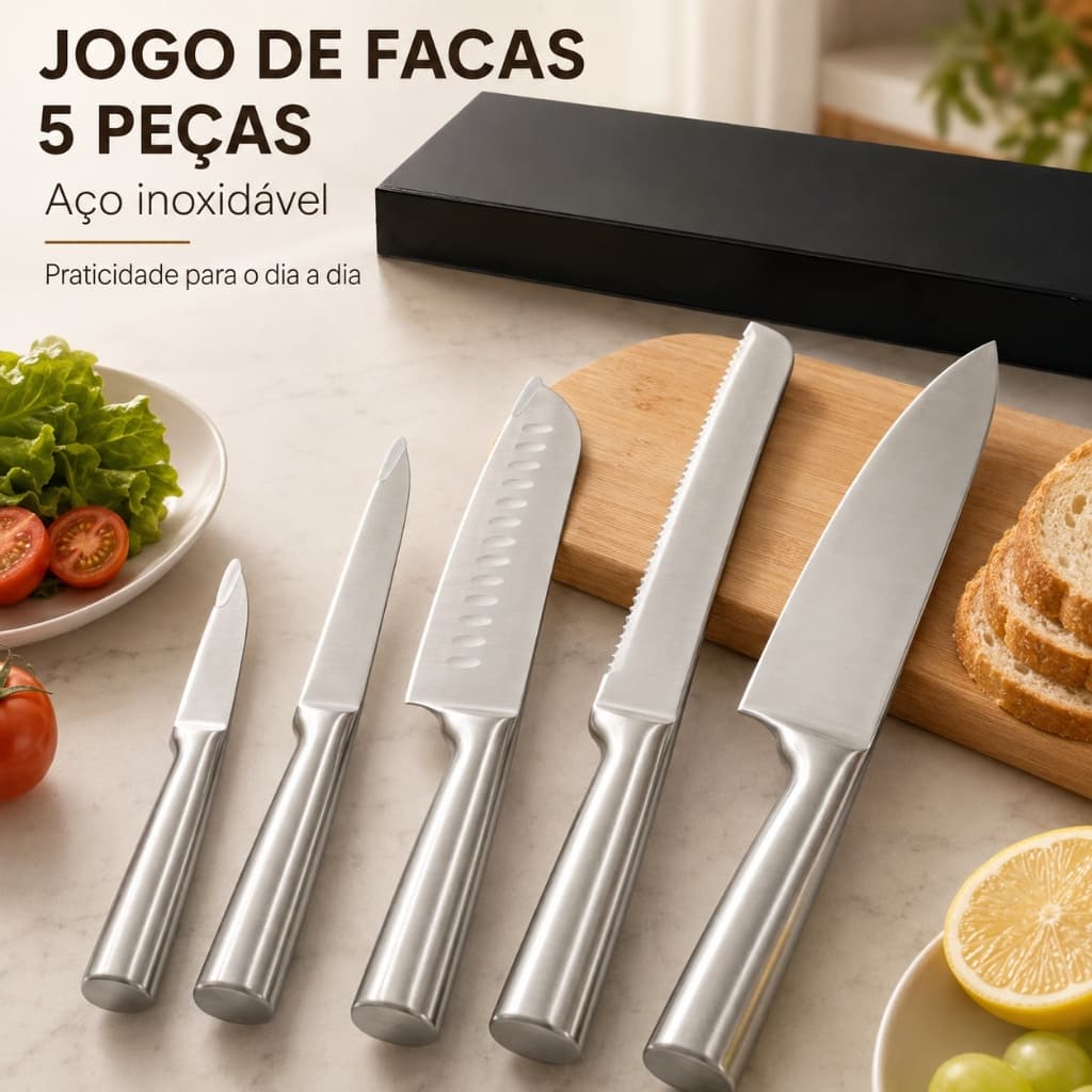 Faca de cozinha Conjunto de cinco peças Faca de chef de comércio exterior em caixa Exportação com cabo redondo totalment
