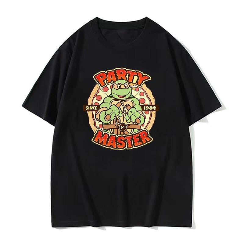 Homens Vintage Tartarugas Ninja Festa Mestre 1984 Pizza Gráfico Camiseta O Pescoço Solto Manga Curta Streetwear Casual T