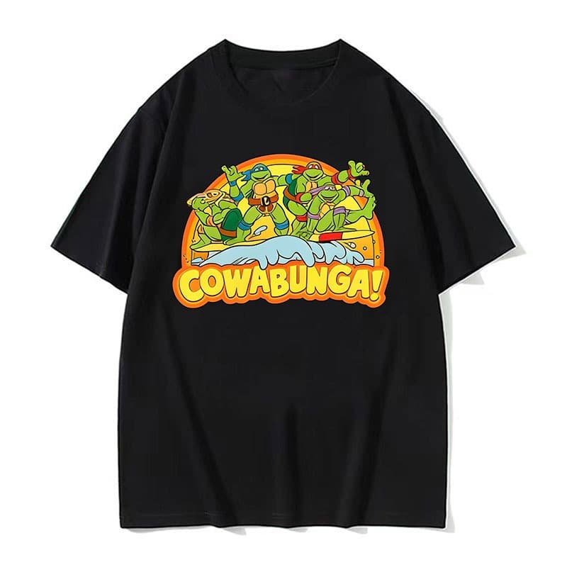 Camiseta Masculina Vintage Tartarugas Ninja Coabunga Surf Gráfico O-Pescoço Solto Manga Curta Casual Streetwear Cartoon