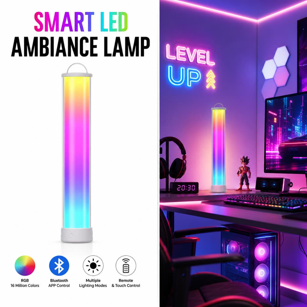 Luz Inteligente RGB LED Lâmpada De Acampamento Ambiente Iluminação 360 Graus Controle APP Sincronização Música Recarregá