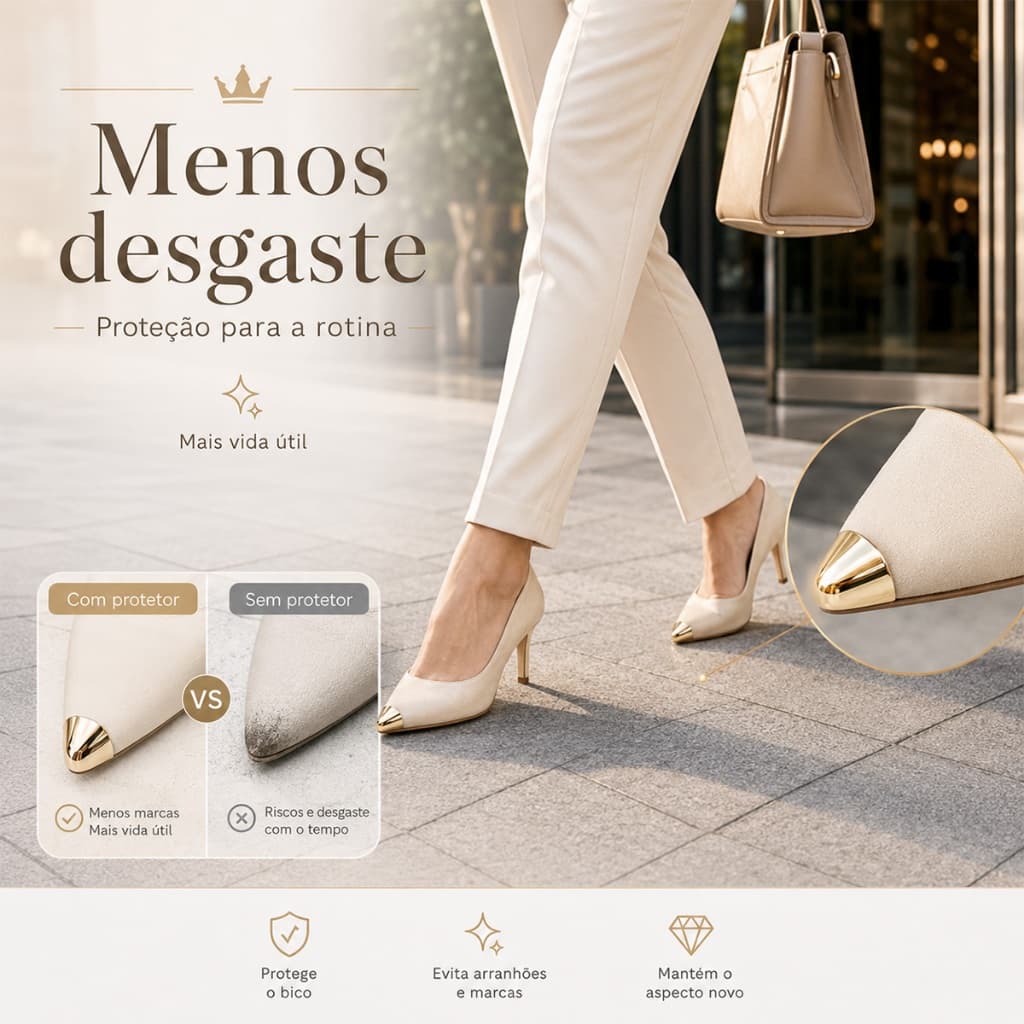 Modelos Biqueira de Metal Ouro e Prata | Protetor de Bico para Sapato Feminino | Fácil Encaixe e Renova Ponta