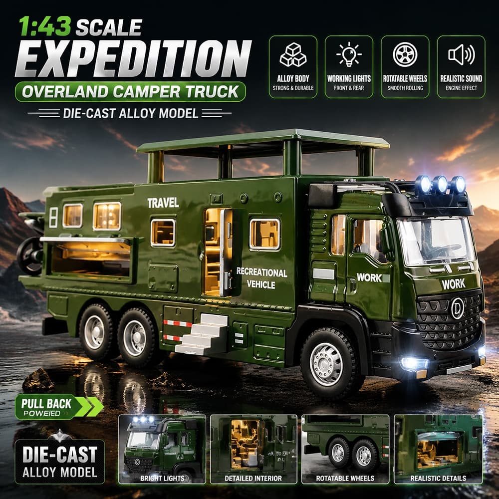 1 : 43 Escala Acampamento Fora De Estrada RV Liga Modelo De Carro Diecast Som Luz Amantes Do Coleção Crianças Presente A