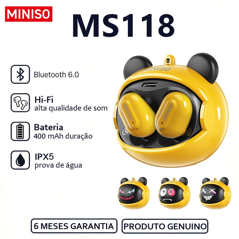 Fone de ouvido Bluetooth MINISO MS118l AI Tradução em tempo Real Hi-Fi Cancelamento de ruído de alta qualidade