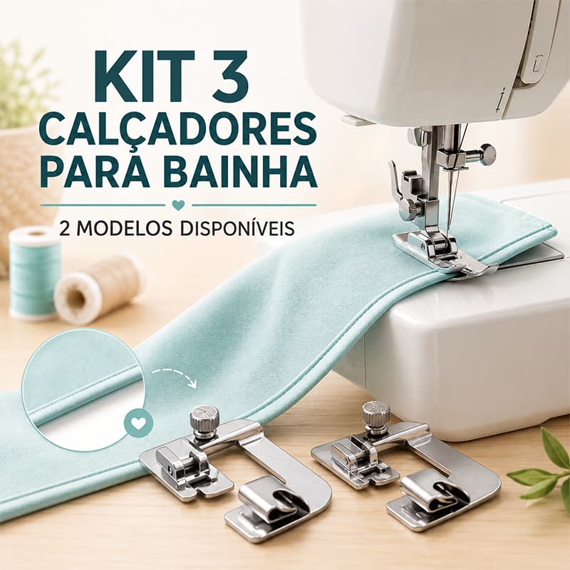 Kit 3 Peças Calcador De Bainha Barra 3, 4, 6mm Para Máquina Doméstica