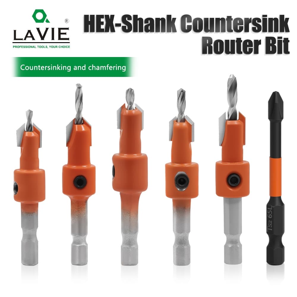 LAVIE Conjunto De Brocas Escareadoras De Haste Hexagonal , 8mm E 10mm , Ferramenta De Chanfro Para Carpintaria , Unidade