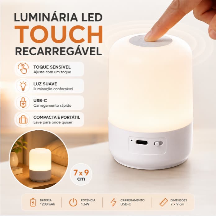 Abajur Quarto Luminária Led De Mesa Criado Mudo Recarregável Touch Cabeceira De Quarto Luz Estudos
