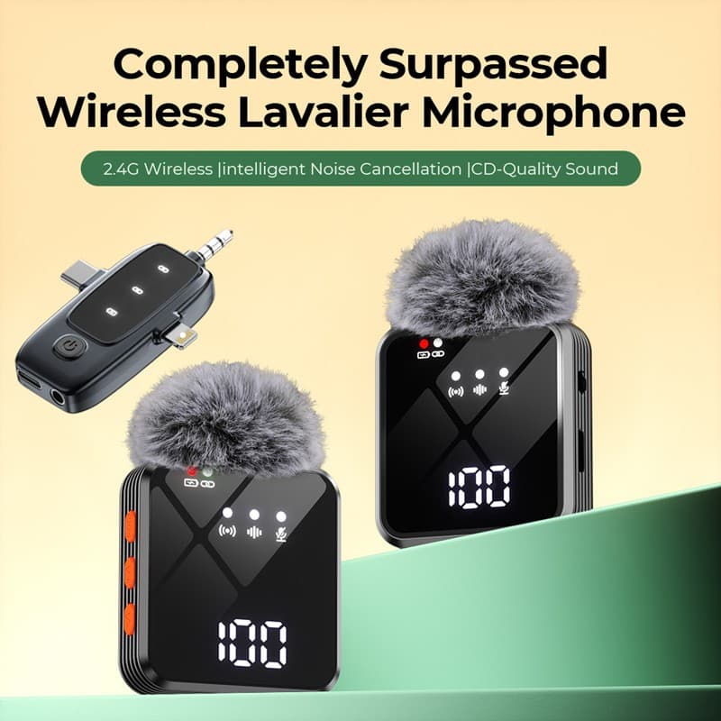 Microfone Sem Fio 2.4G AI Condensador Com Cancelamento De Ruído Para Gravação De Vlog Transmissão Ao Vivo