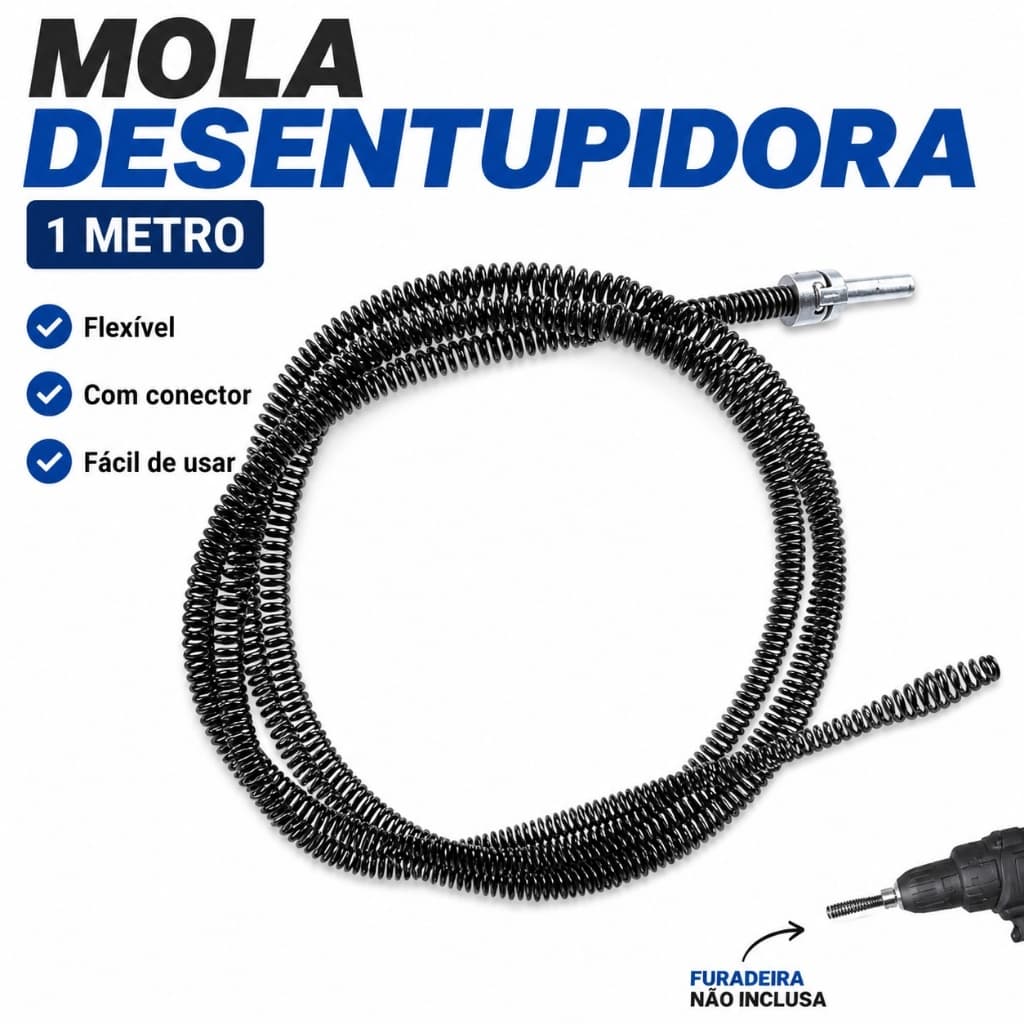 Desentupidor Limpador para Pias Ralos Canos Com Mola flexivél Adaptador para Furadeira 1 Metros Dragagem Do esgoto