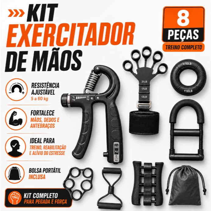 Kit 8 Peças Hand Grip Flexor De Punho Ajustável De Mola Antebraço Mãos 10-100Kgs Com Contador
