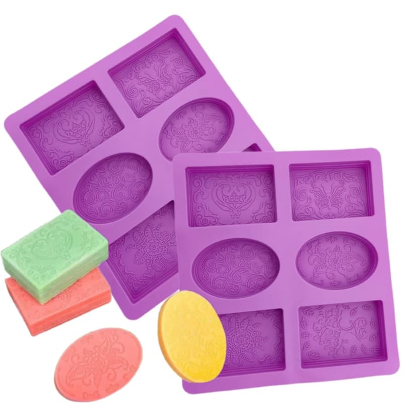 Formas de silicone ovais e retangulares de 90g para sabonete com lindos padrões