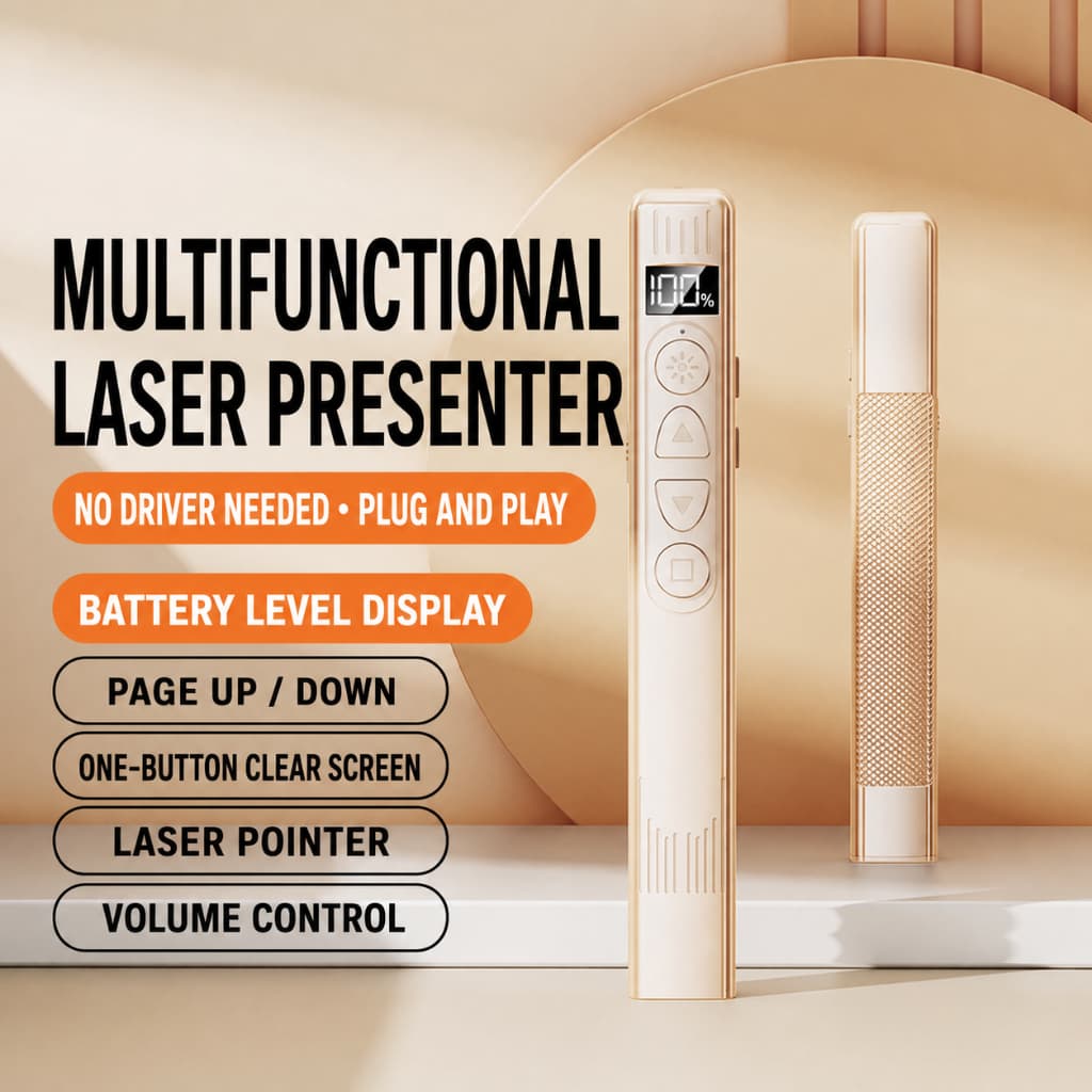 Clicker De Apresentação Sem Fio Com Ponteiro Laser , Página Para Cima E Baixo , Controle De Volume Display De Bateria