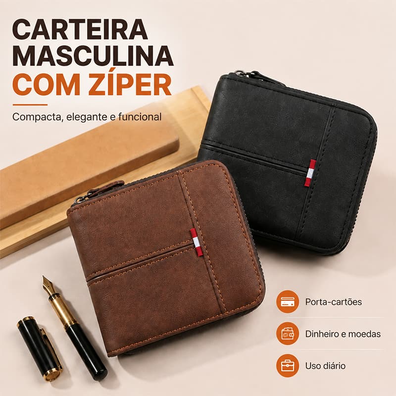 Carteira de couro com zíper e Slot para cartão, compacta multifuncional, novo estilo
