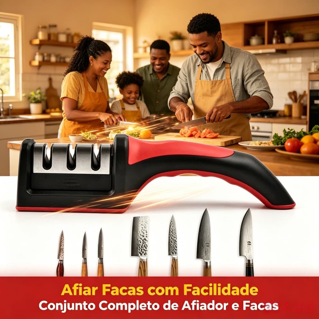 Novo Afiador De Facas De Três Segmentos Com Revestimento Vermelho E Preto-Afiação Rápida Precisa