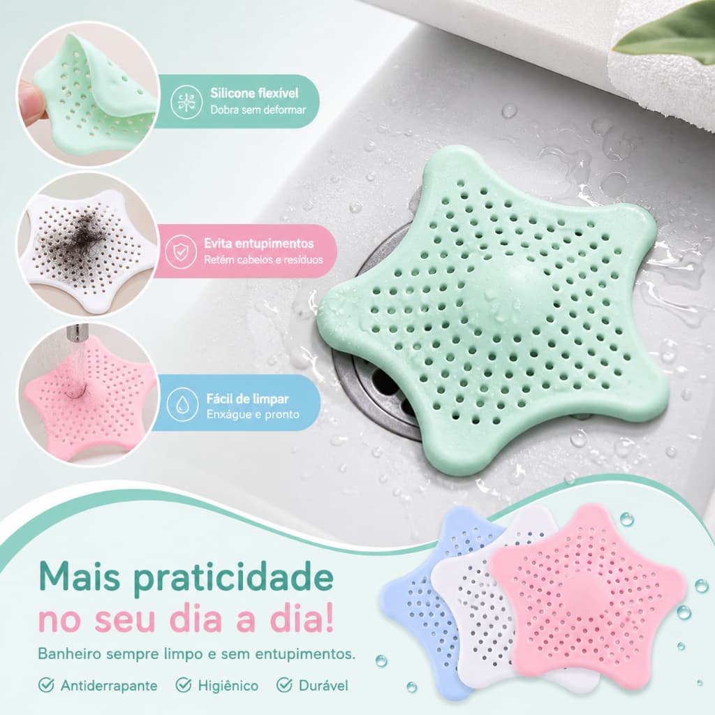 Tampa De Silicone Ralo Pia Tampa Estrela Cozinha Banheiro Universal Filtro