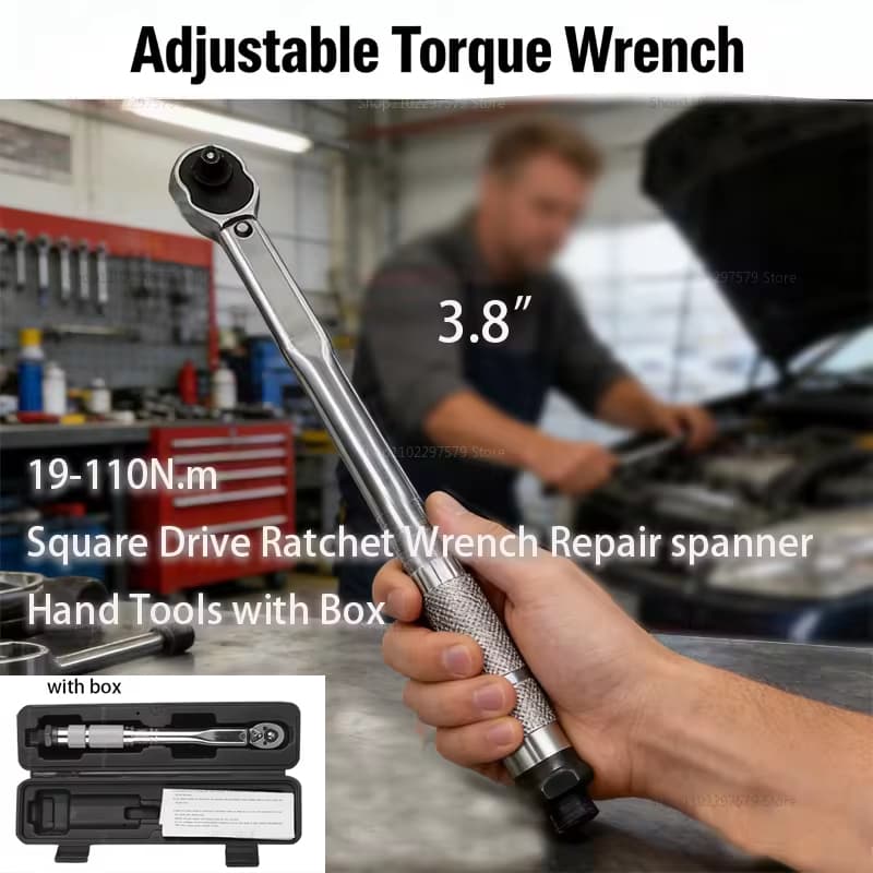 3/8-Polegada Unidade Clique Chave De Torque 19-110N.m Quadrada Catraca Reparação Ferramentas Manuais Com Caixa
