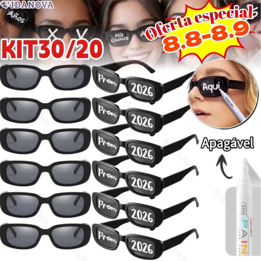 Kit 5/10/20/30 Oculos de sol + Caneta Giz Festa Casamento ，Cerimônia de formatura, Viagens, Férias,Festival,Beira-mar-VN