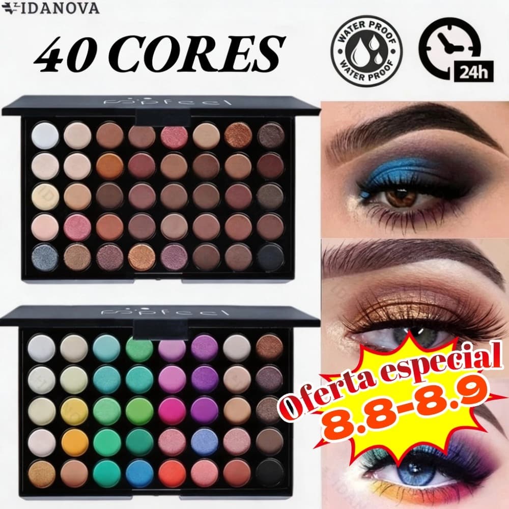 Paleta de Sombras com 40 Cores - Acabamento Matte e Shimmer, Alta Pigmentação,24h  Efeito Esfumado e Longa Duração-VN