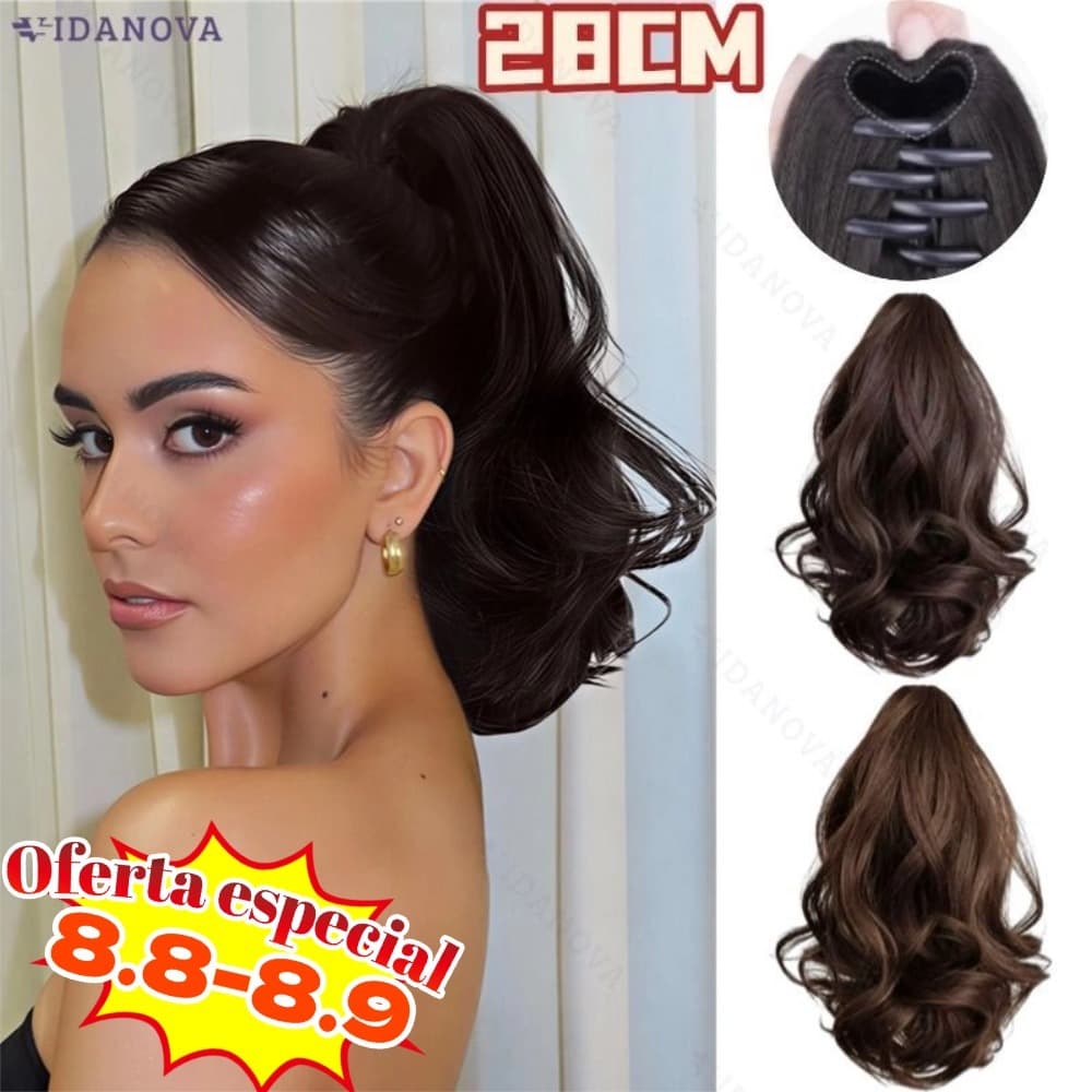 28CMSintético Encaracolado Rabo De Cavalo Peruca Volume Boost ing Garra Clipe Extensão Preta/Marro Para Mulher-VN