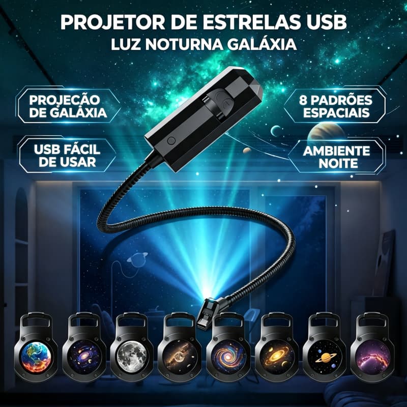 Projetor Luz 8 Projeções Foto Baground Decoração Sala da Noite, Usb Céu Estrelado