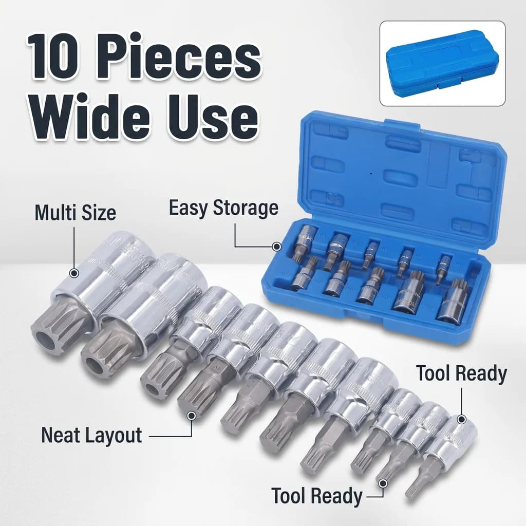 M4 M18 Profissional 10 Peças Ponto Triplo Quadrado Spline Soquete Conjunto Ferramentas De Reparo Automático Kit Chave De