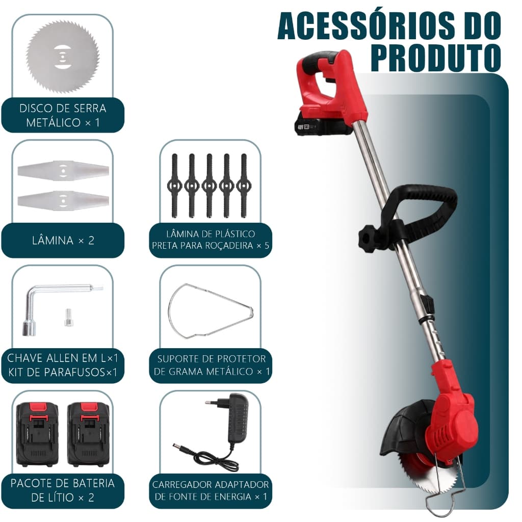Roçadeira Aparador de Grama Ferramenta  Elétrico De Jardim Para Aparador De Grama Com Bateria Dupla