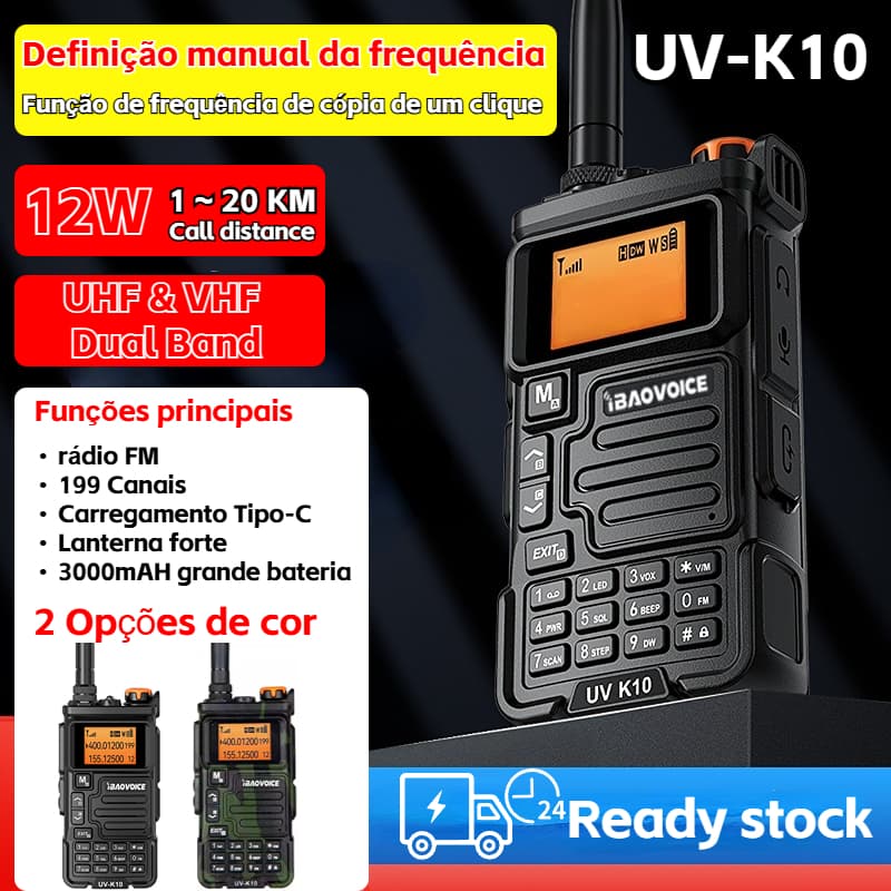 Walkie Talkie De Banda Dupla iBAOVOICE UV-K10 , Rádio Bidirecional De Longo Alcance De 12 W E 20 Km , 199 Canais