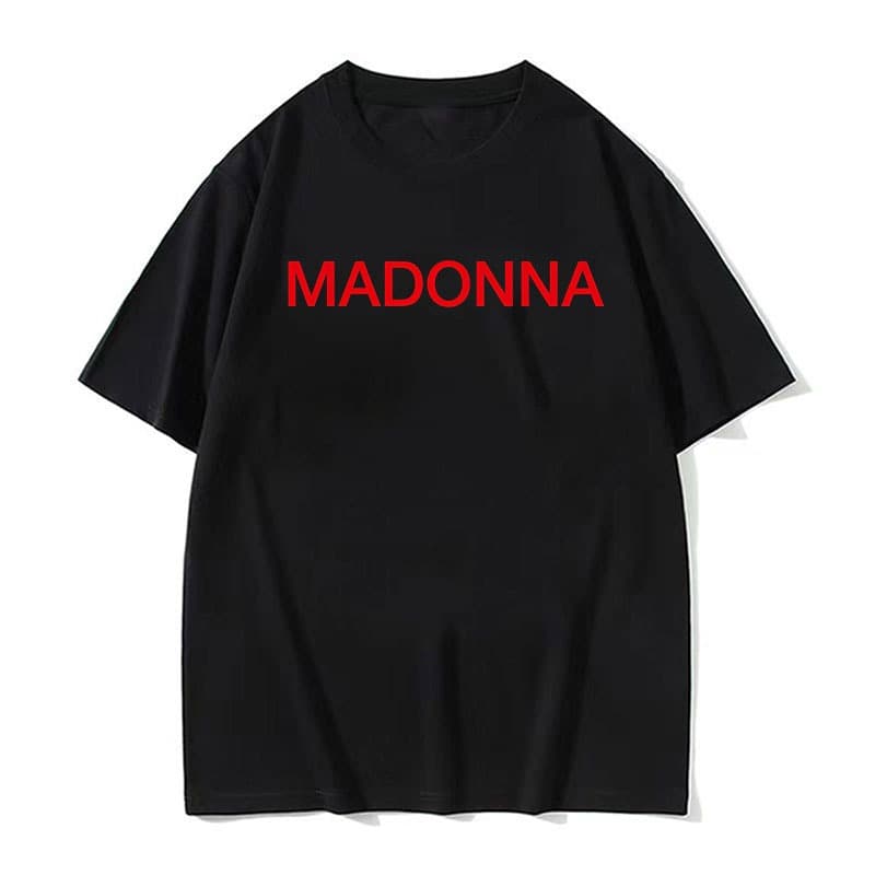 Camiseta Masculina Retrô Madonna Com Estampa De Letras Vermelhas , Gola Redonda , Manga Curta Solta , Casual , Streetwea