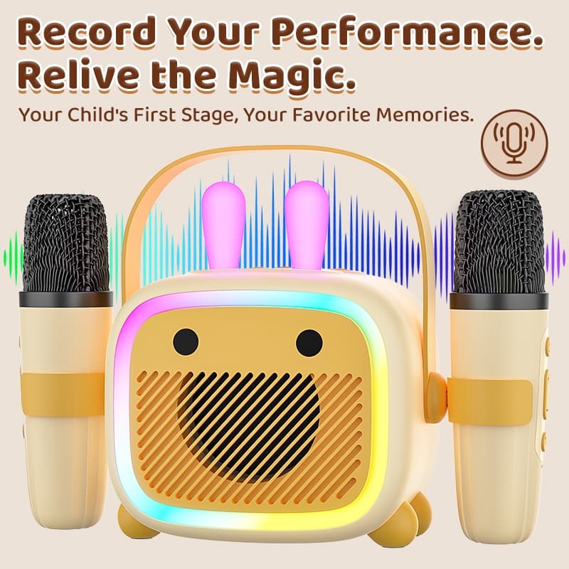 Mini Alto-Falante De Karaokê Bluetooth , 2 Microfones Sem Fio , KTV Doméstico Portátil , Luzes RGB , Gravação De Cartão