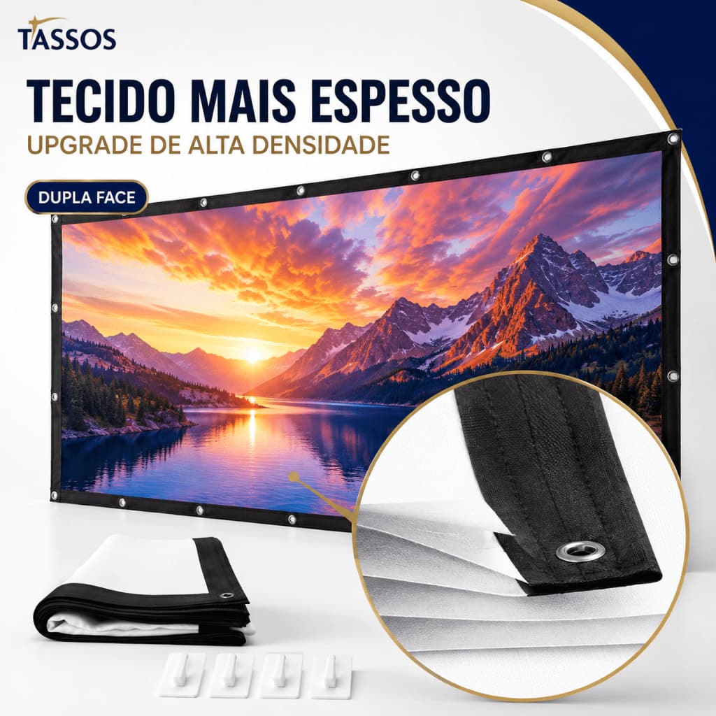Tela De Projeção Branca Dobrável 100/120 Polegadas 16 : 9 , 3 Camadas Espessadas , Uso Frente E Verso , Com Ganchos Ades