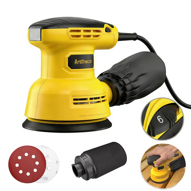 Lixadeira Orbital 600W 110V/220V 5 Polegadas Com Coletor de Pó Aplicável Madeira Metal