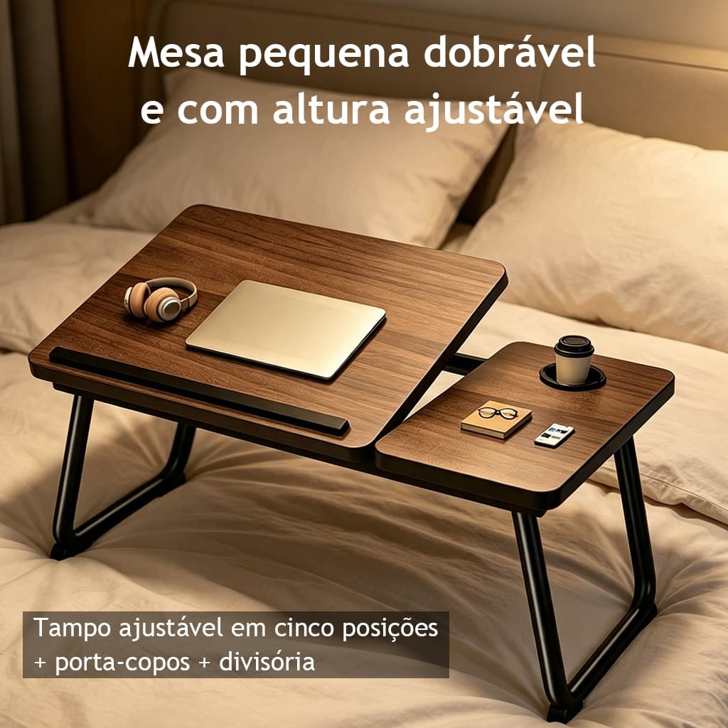 Mesa Para Notebook Dobrável Regulável Com Porta-Copos Mesa Ajustável De 5 Velocidades Multifuncional