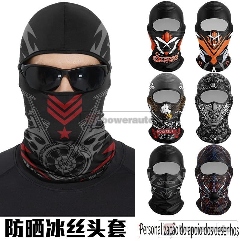 Balaclava de Seda Gelada para Motocicleta Máscara Facial de Ciclismo Proteção UV Vento e Poeira Unissex BTT04