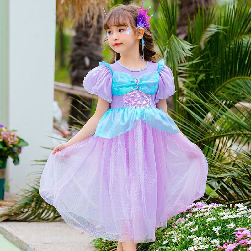 3-10 Anos Meninas Vestido Sereia Verão Moda Vestido Princesa Festa de Aniversário de Natal Crianças Roupas