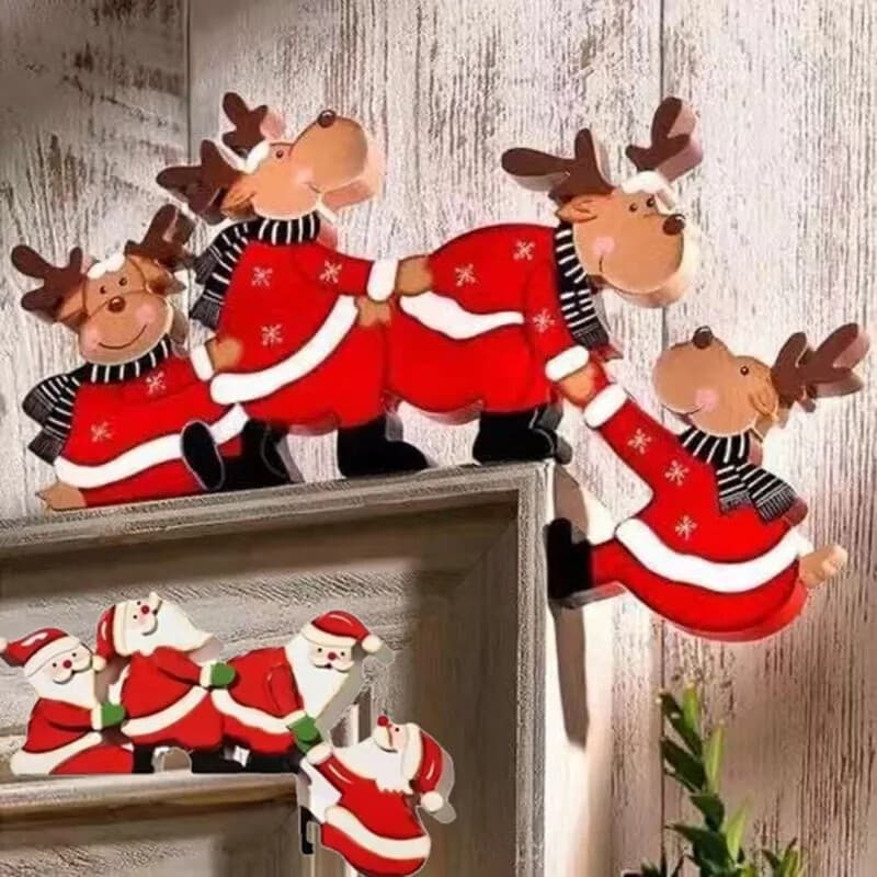 Moldura De Porta De Natal Ornamentos Papai Noel Elk Pingente De Madeira Decoração De Parede Feliz Ano Novo Presentes