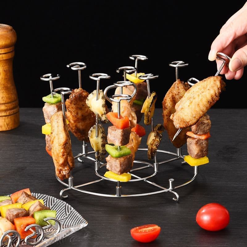 Conjunto De Espeto De Aço Inoxidável De 12 Pces Com Rack Vertical , Suporte Removível Da Grade Para Fritadeira De Ar , F