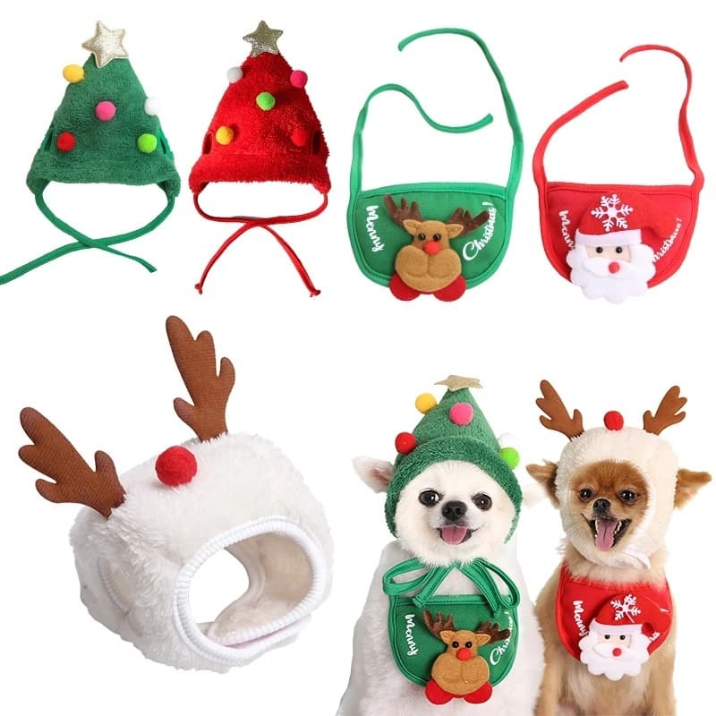 Natal Animal De Estimação Gato Cão Chapéu Bonito Chifres Santa Saliva Toalha Pet Traje Ornamentos Festa De Roupas Para A