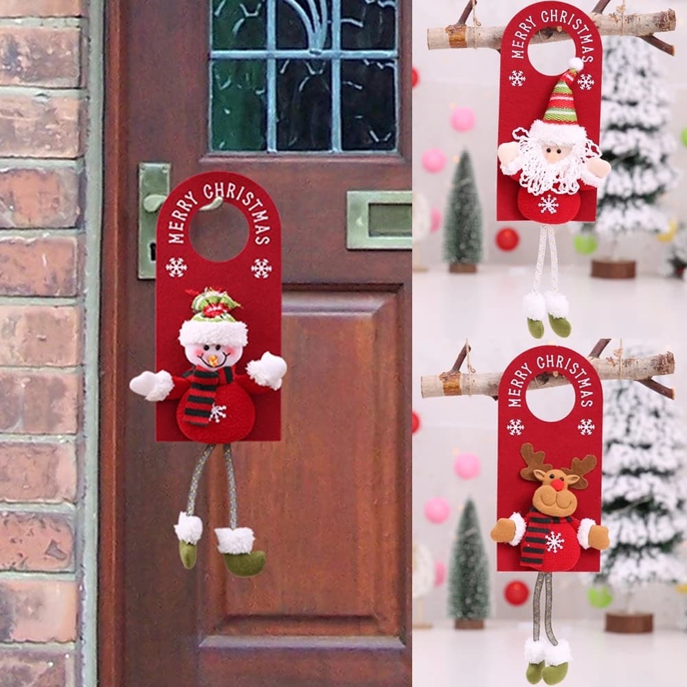 Maçaneta Da Porta De Natal Dos Desenhos Animados Pendurado Ornamento Bonito Santa Boneco De Neve Elk Pingente Ano Novo S