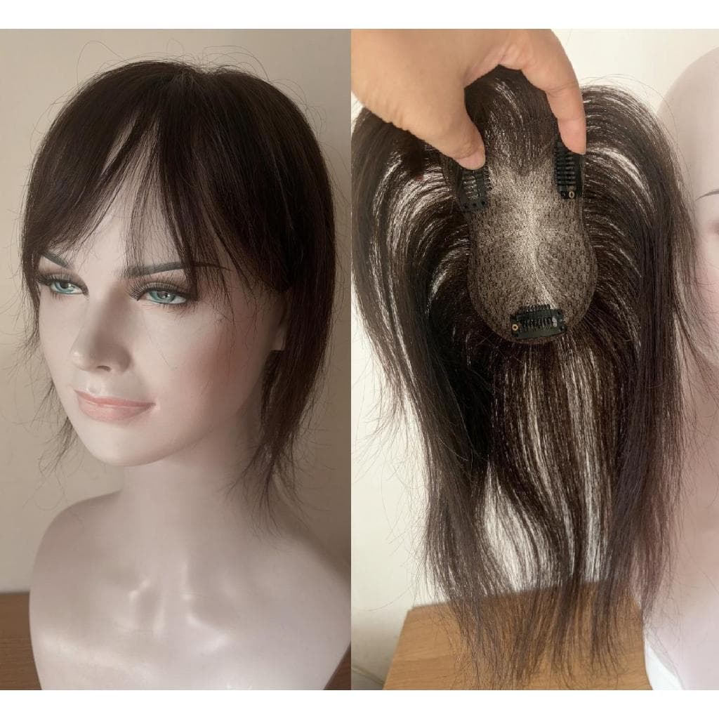 Artigo decorativo Topo Topper 8x11cm renda invisível aplique de cabelo humanocom tic‑tac feminino 27cm