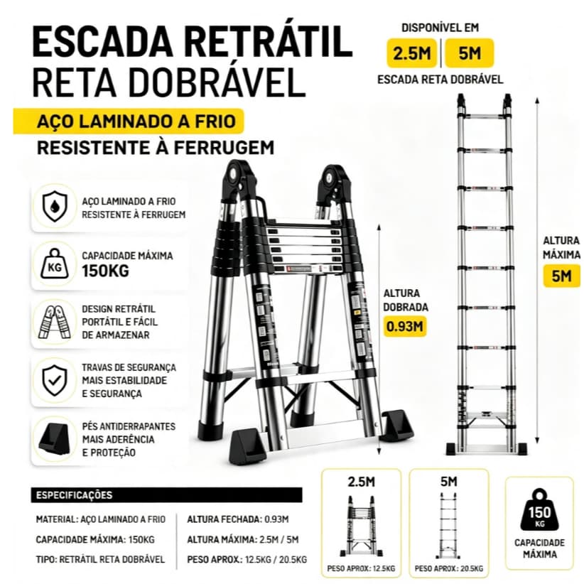 Escada telescópica dobrável de alumínio para casa de carga pesada escada de degraus antiderrapante ferramenta de carga