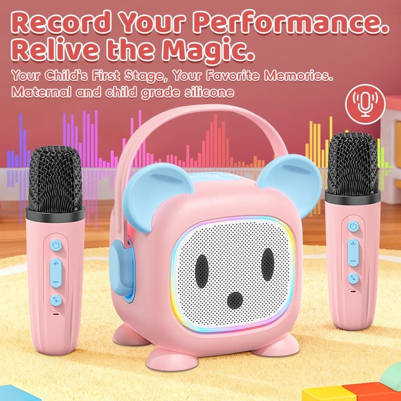 Máquina De Karaokê Infantil , Alto-Falante Portátil Bluetooth Com Gravação De Microfone , Silicone , À Prova De Choque ,