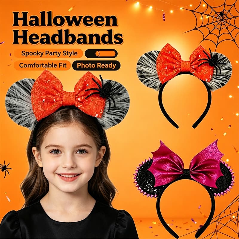 Halloween Mouse Orelha Bandana Aranha Morcego Arco Hairband Para Meninas Mulheres Cosplay Festa Adereços