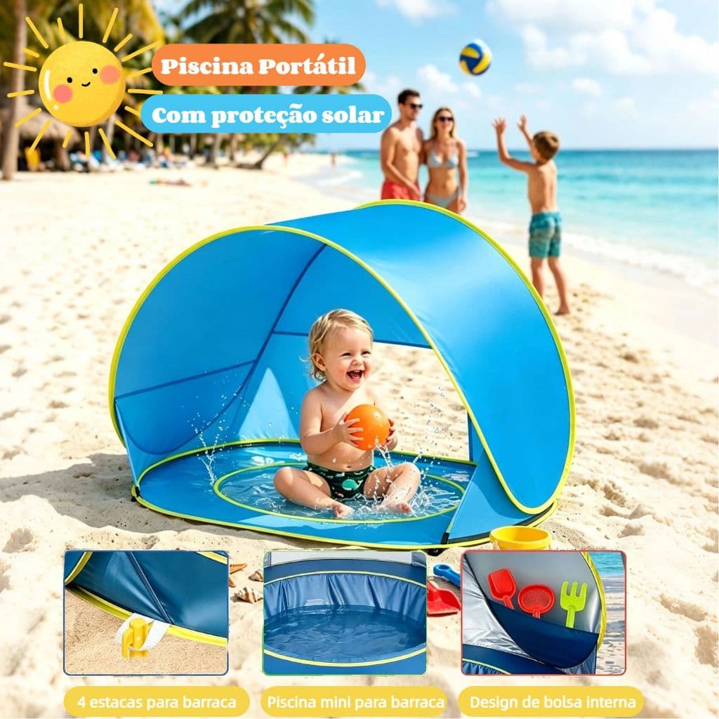 Tenda Barraca Praia Bebês Infantil Piscina Embutida Com Piscina Pop Up Proteção Solar UV Impermeável