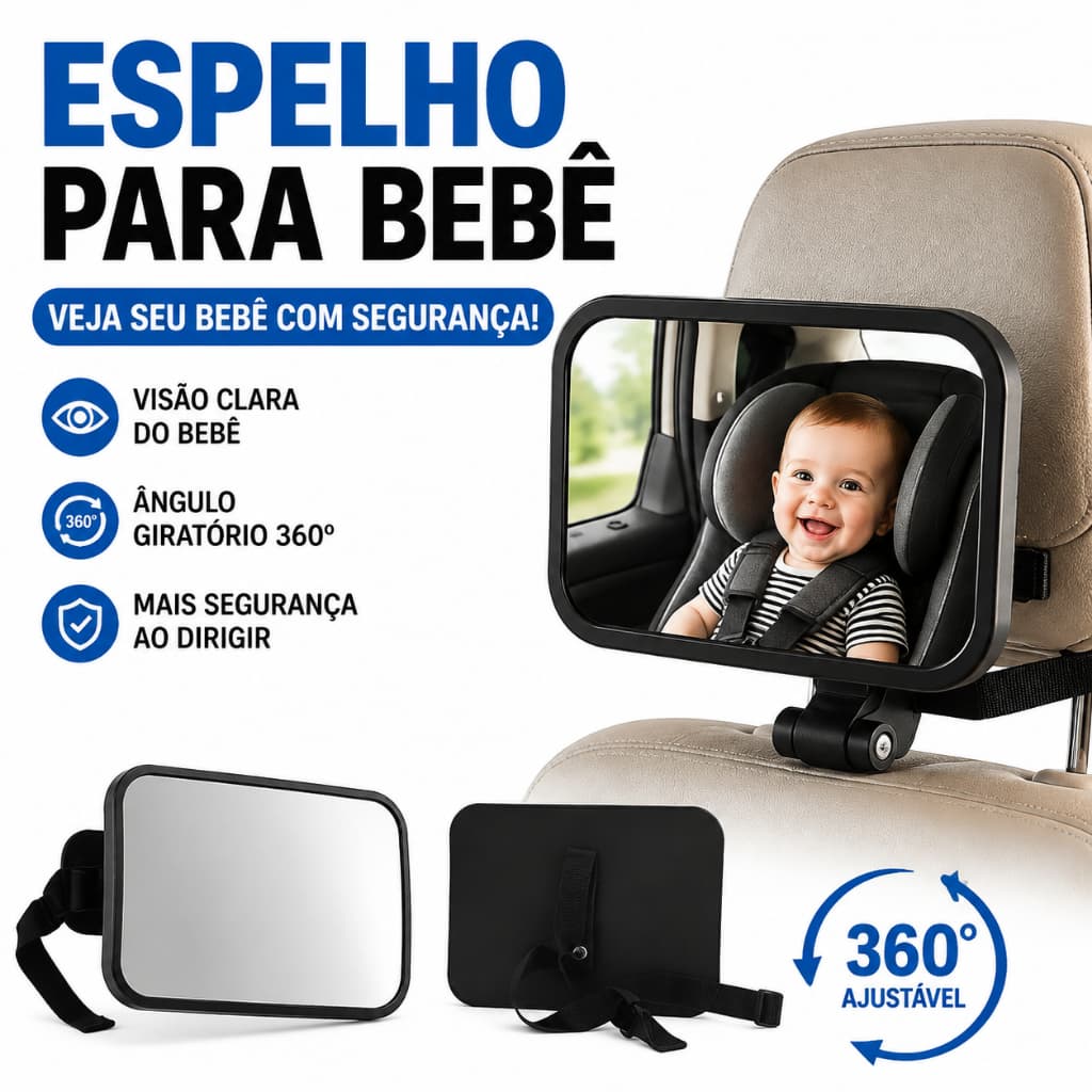 Espelho Bebê para Carro | Retrovisor Banco Traseiro Ajustável 360° Segurança Infantil para Cadeirinha Bebê Conforto