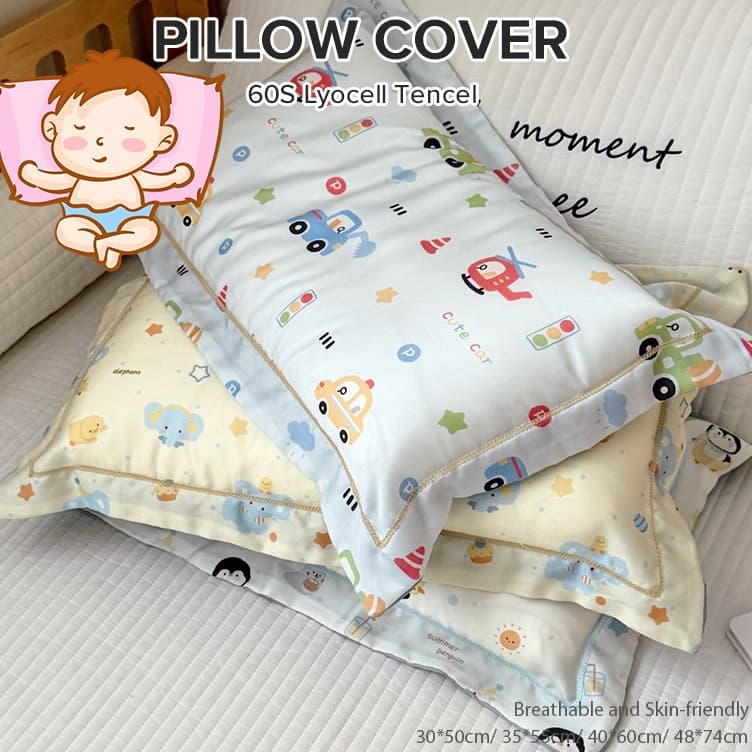 Fronha Tencel 60S Lyocell Kids Soft Cooling Ice Silk Respirável Carro Animal Padrão 60Tencel Infantil Sensação Sedosa E