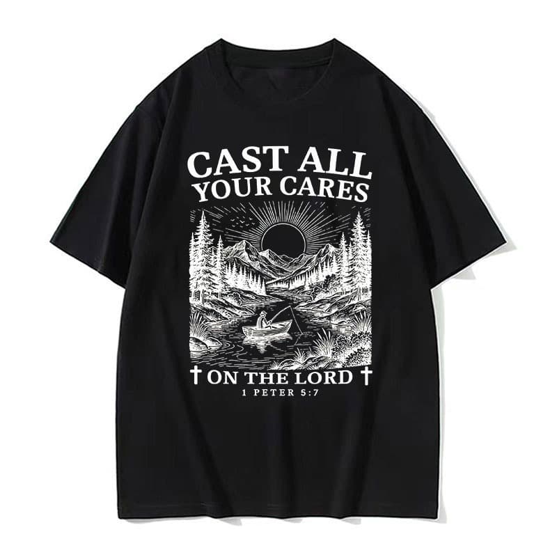 Camiseta Com Estampa De Paisagem Da Natureza Montanha Cristã Religiosa 100 % Algodão