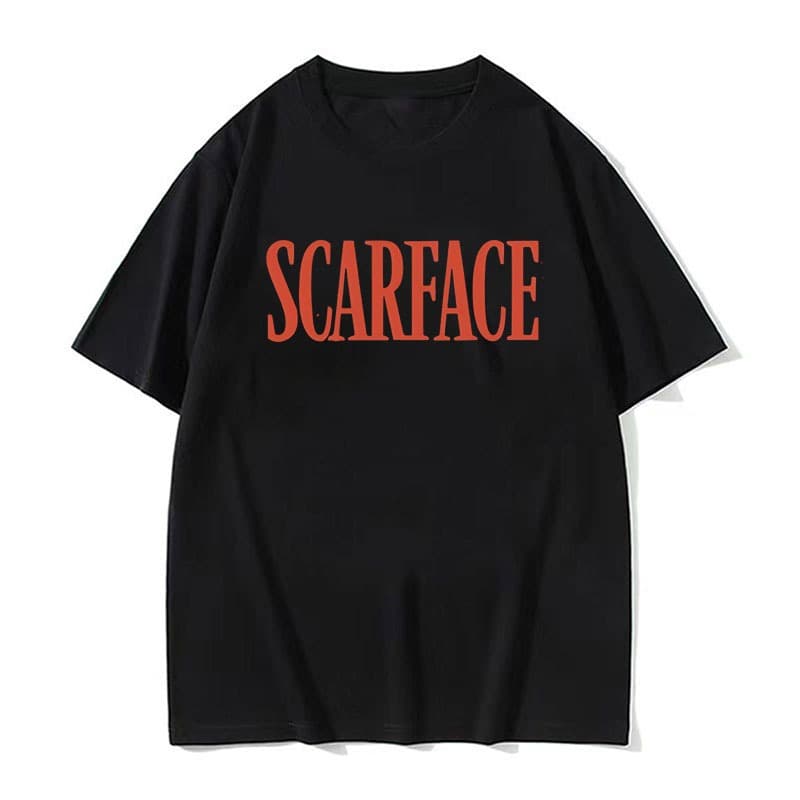 Scarface Negrito Carta Vermelha Gráfico Camiseta Clássico Filme Texto Impressão Manga Curta Camisetas Casuais Streetwear