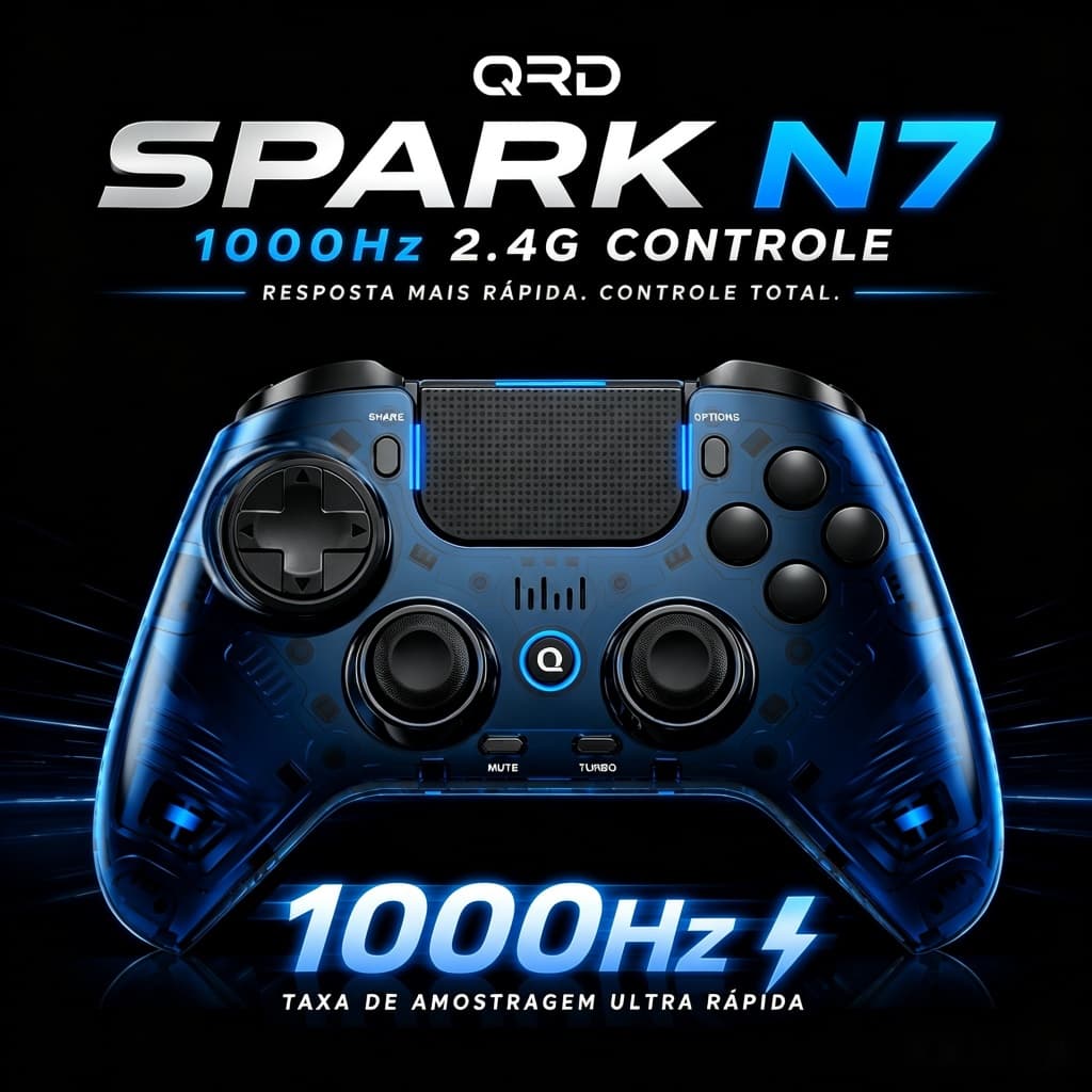 Controlador De Jogos Sem Fio QRD Spark N7 Para PS4/PS3/PC , Joysticks De Efeito Hall De 2.4 Ghz 1000 Hz , Gatilhos Ajust