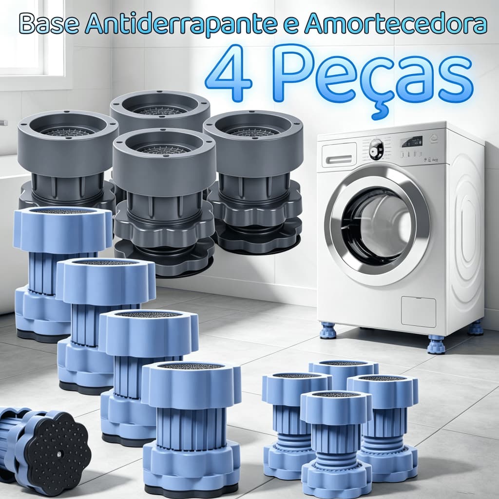 Kit 4pçs Suporte Pés Ajustáveis Antivibração e Antirruído, Antiderrapantes para Máquina de Lavar e Eletrodomésticos